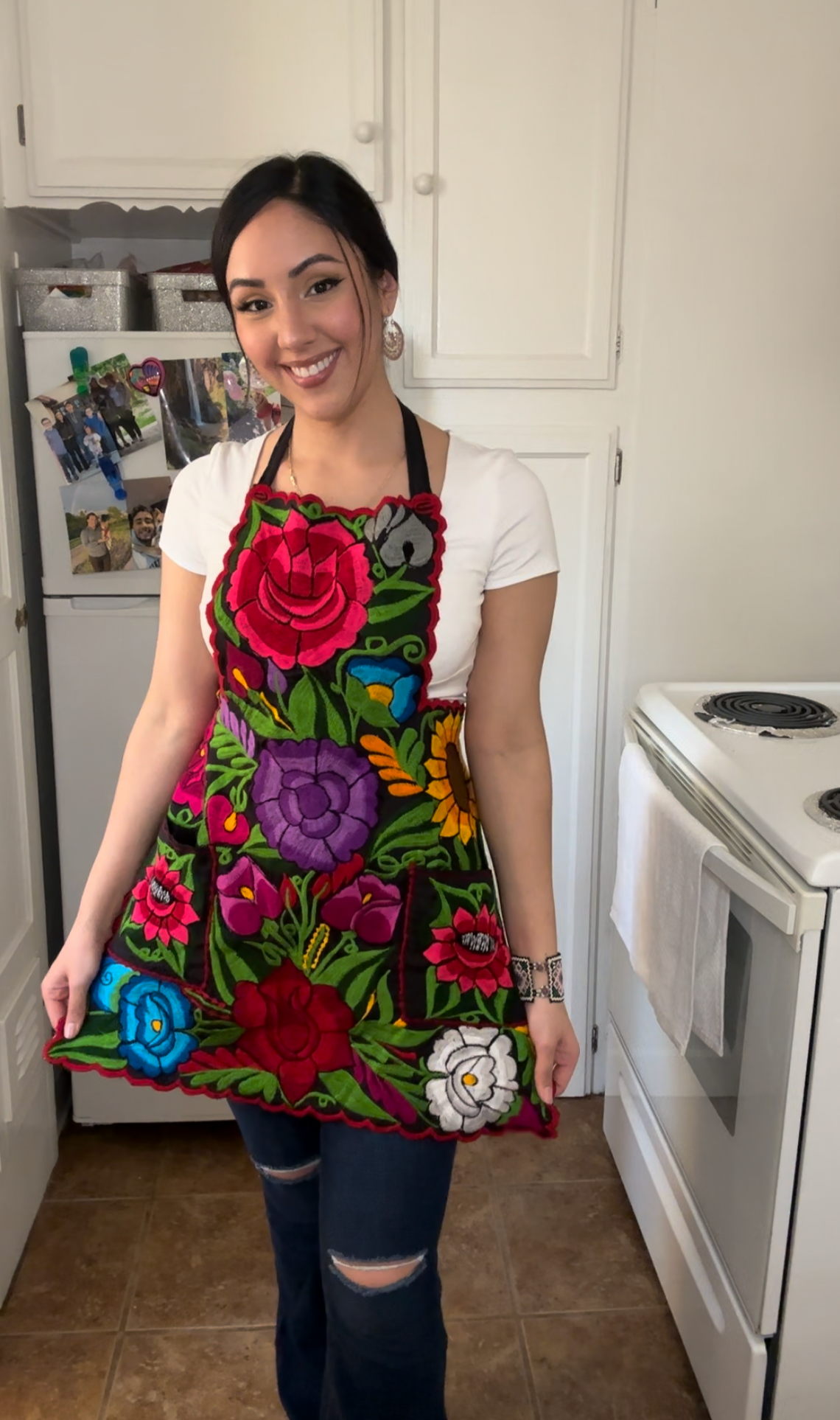 Black Mexican Embroidery Apron