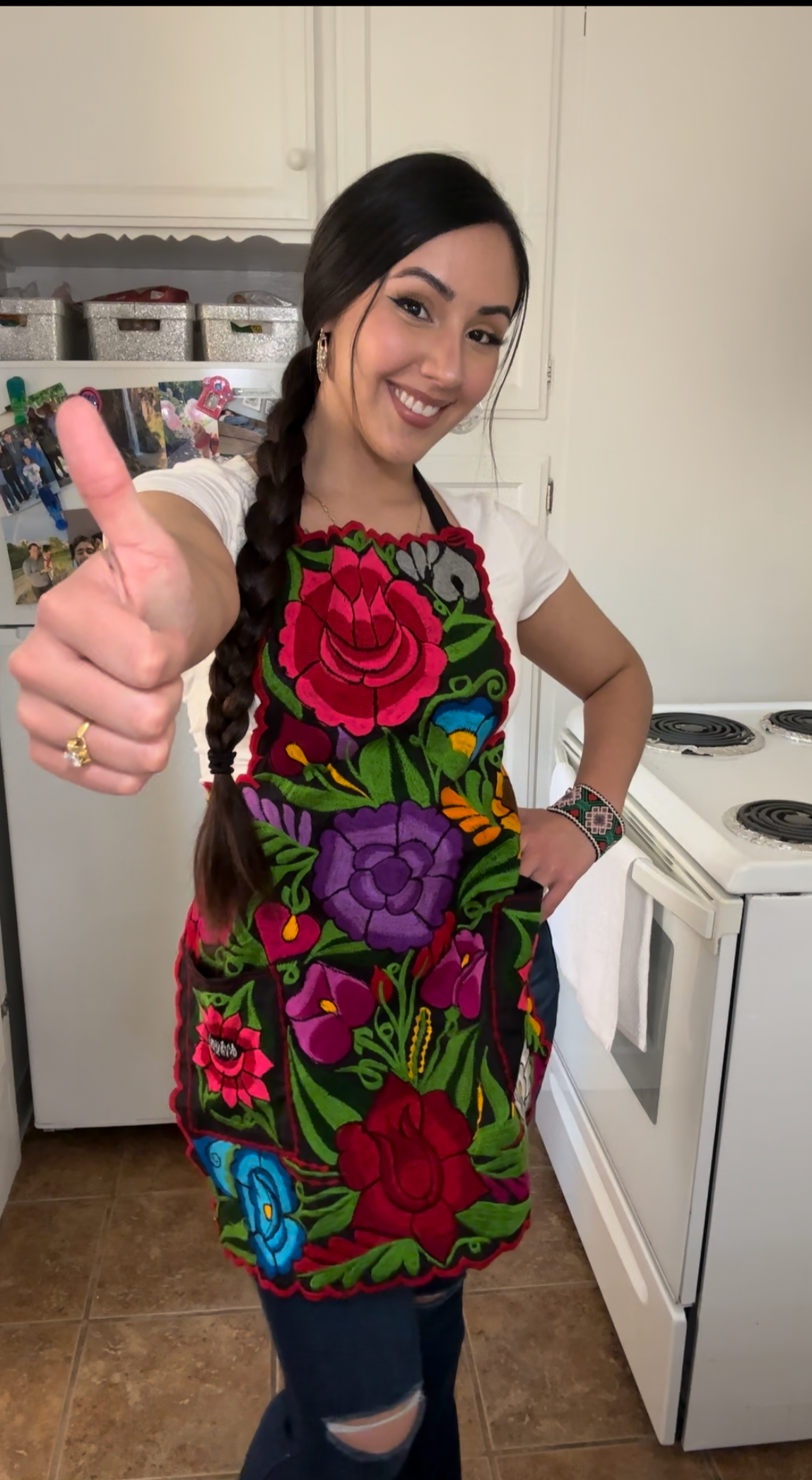 Black Mexican Embroidery Apron