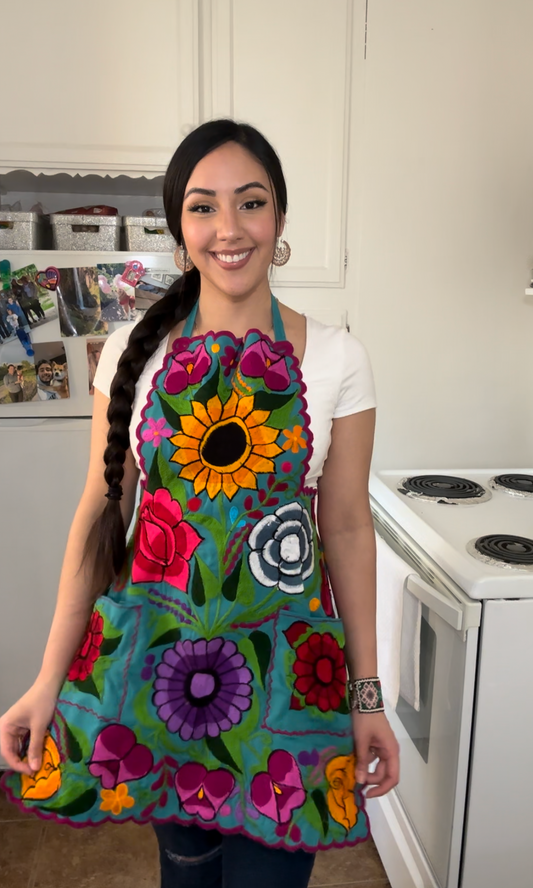 Blue Mexican Embroidery Apron